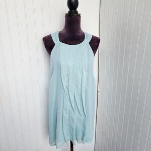 NWT $44 Nue Options Women's Aqua Blue Evening Tank Top Ruffle Sequin Sz XL
